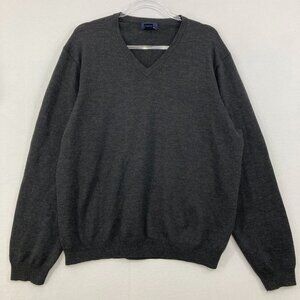 Brooks Brothers 346 size XL Dark Gray V neck Merino Wool Sweater Preppy Cozy